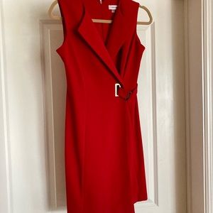 Red Calvin Klein 4P faux wrap dress